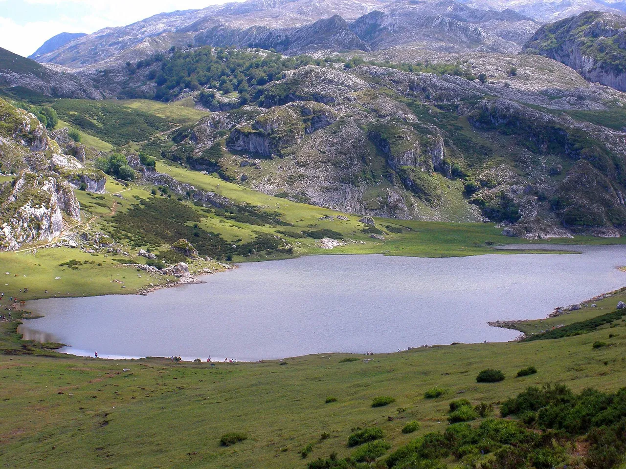 Lago Ercina rodeado de pastos en los Picos de Europa