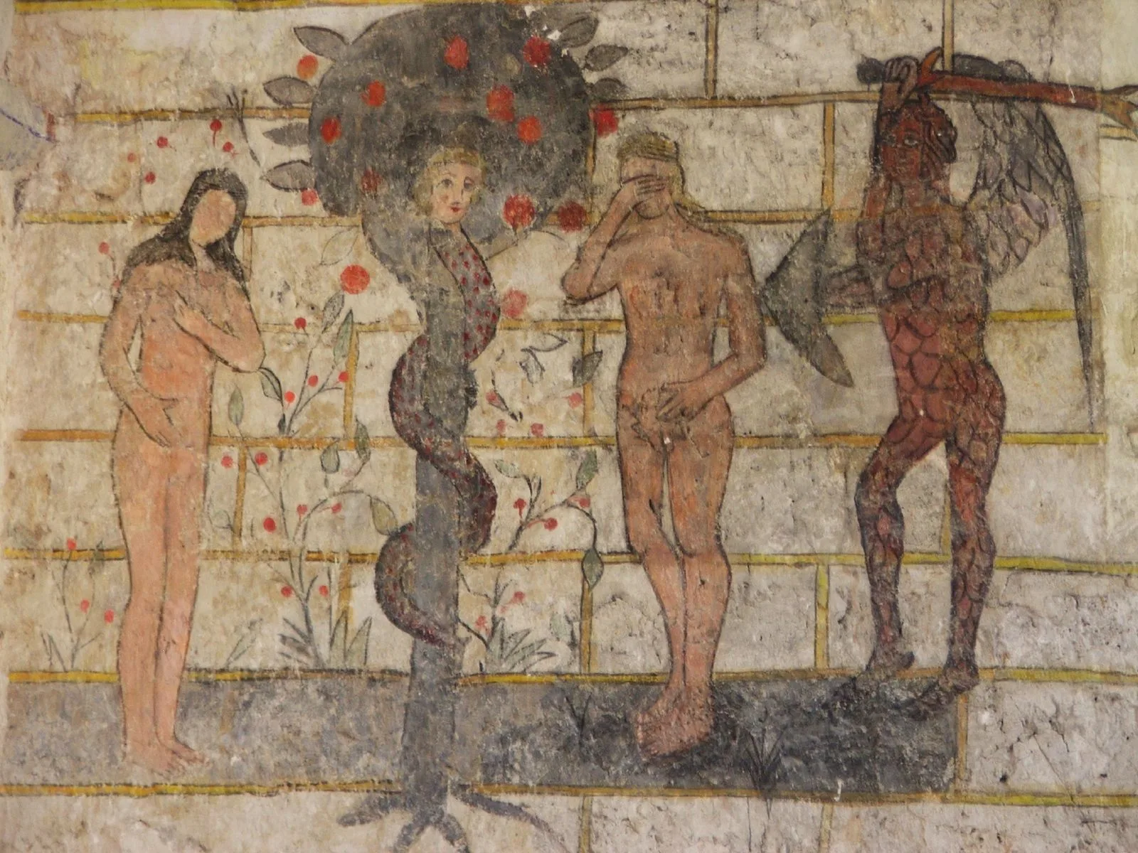 Pinturas murales de Adán y Eva en la iglesia de Ribera