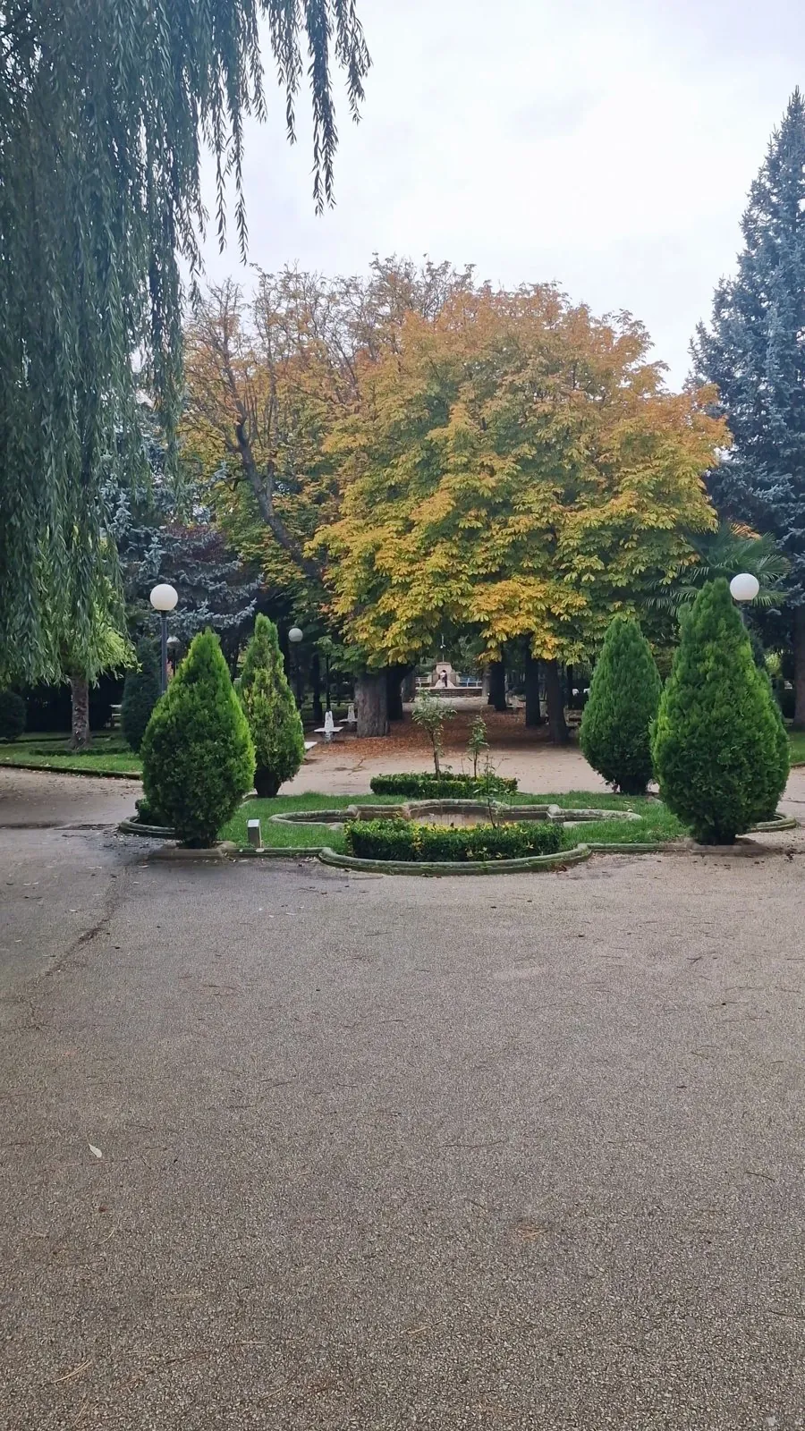 Jardines con setos y árboles amarillos en la Alameda de Cervantes de Soria