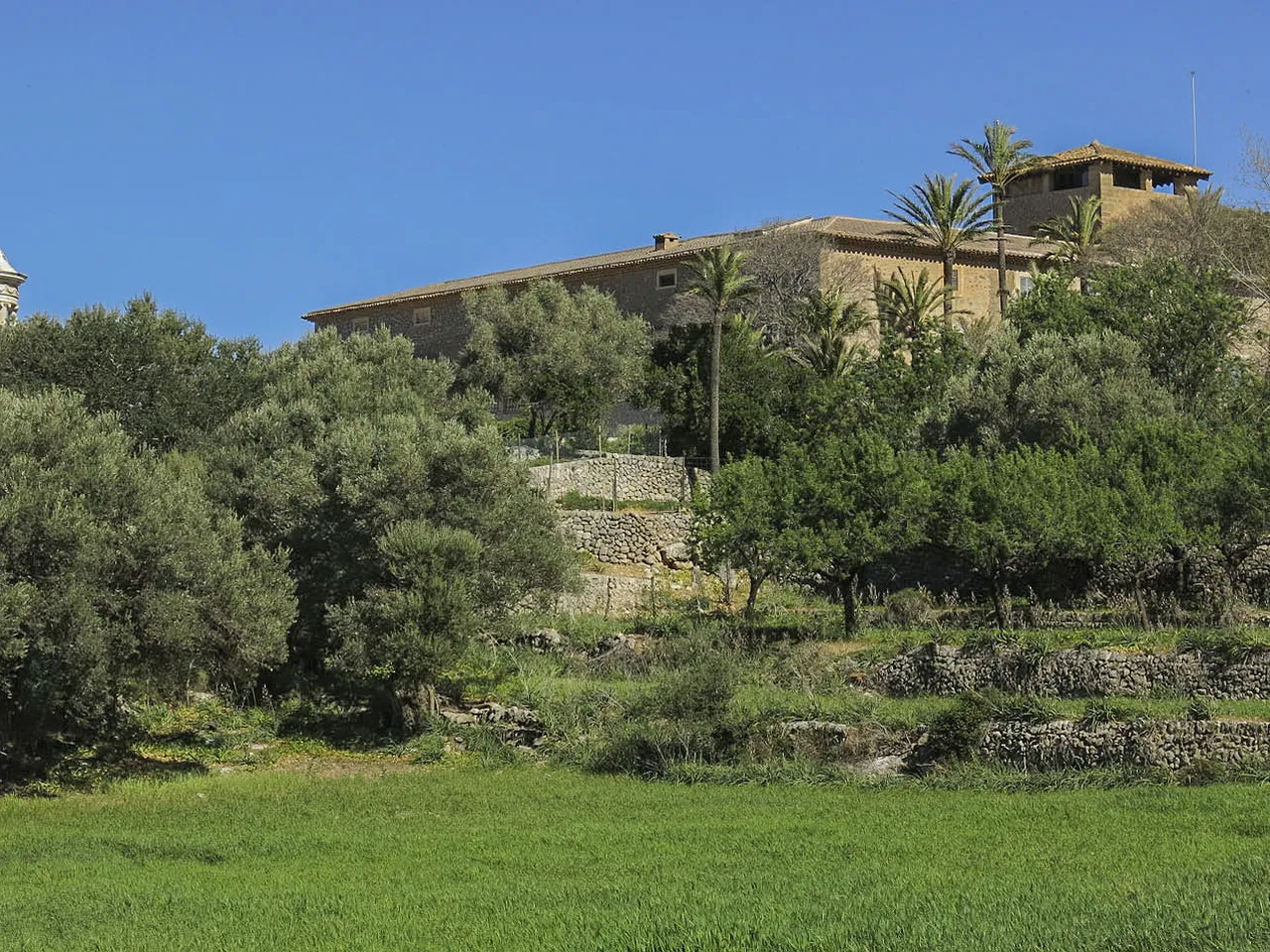 Finca de Son Marroig entre olivos y campos en la Serra de Tramuntana
