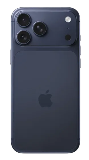 iPhone 17 Pro Max en Deep Blue, vista trasera