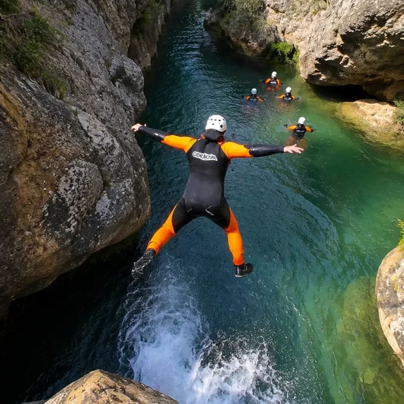 Salto al agua haciendo barranquismo en Cuenca